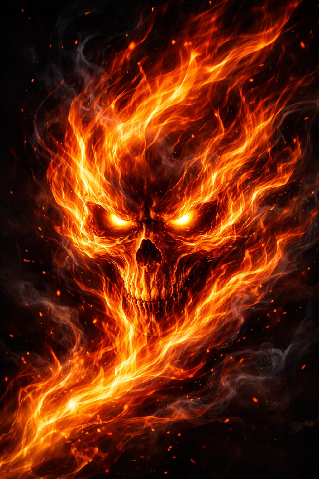 Flaming Skull Hidden In Swirling Fire And Smoke