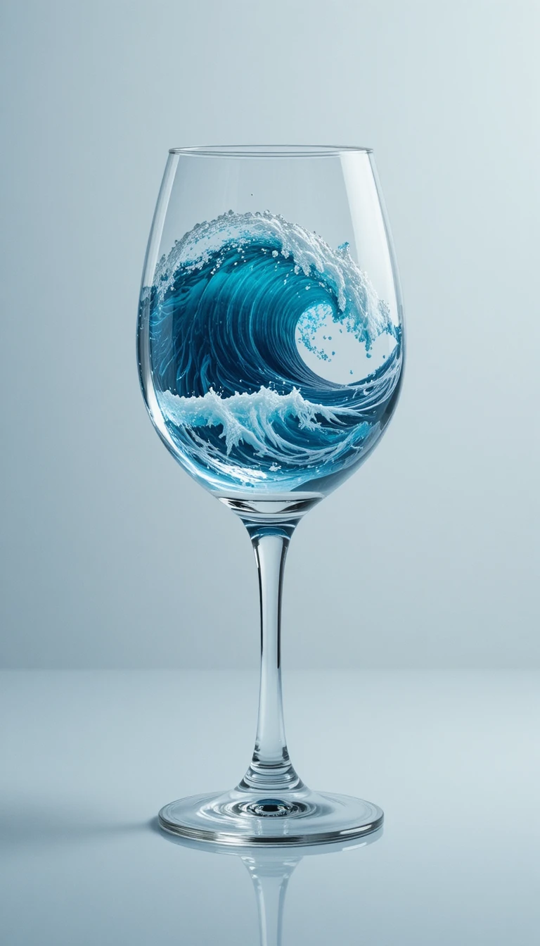 盛滿逼真海浪的紅酒杯特寫