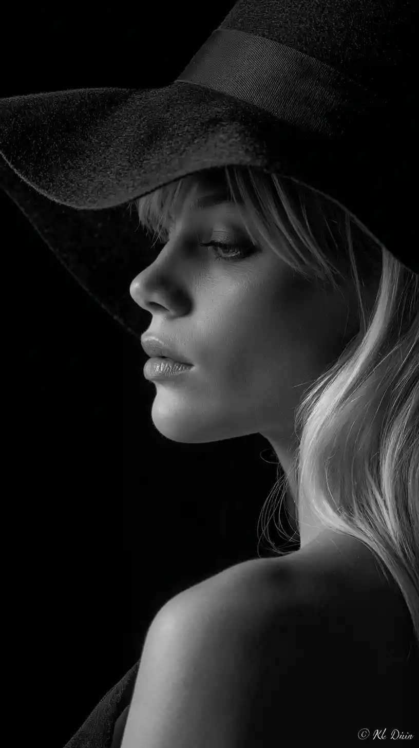 Portrait monochrome en gros plan d’une femme élégante dans l’ombre