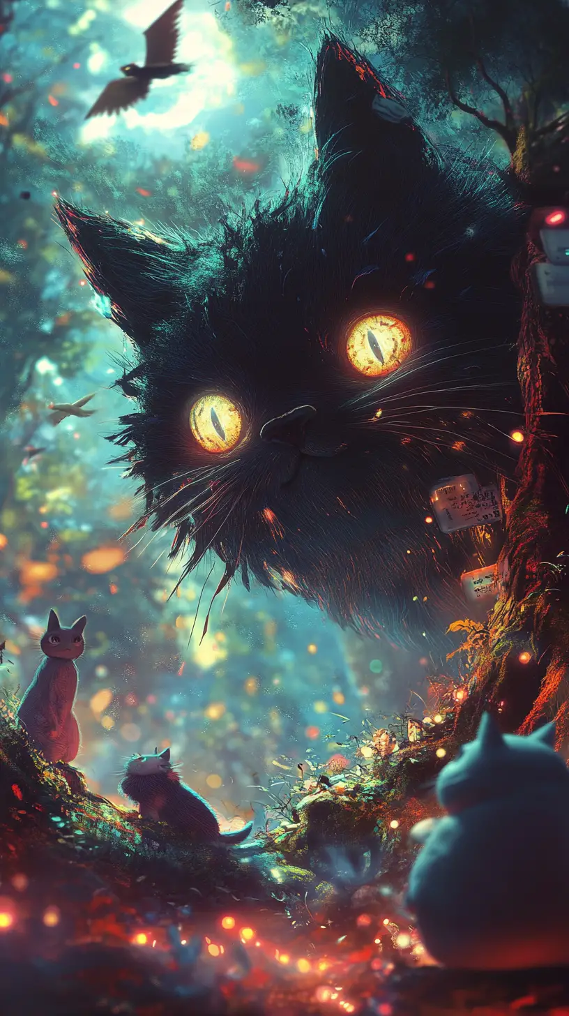 Forest spirit and children relaxing under a giant tree