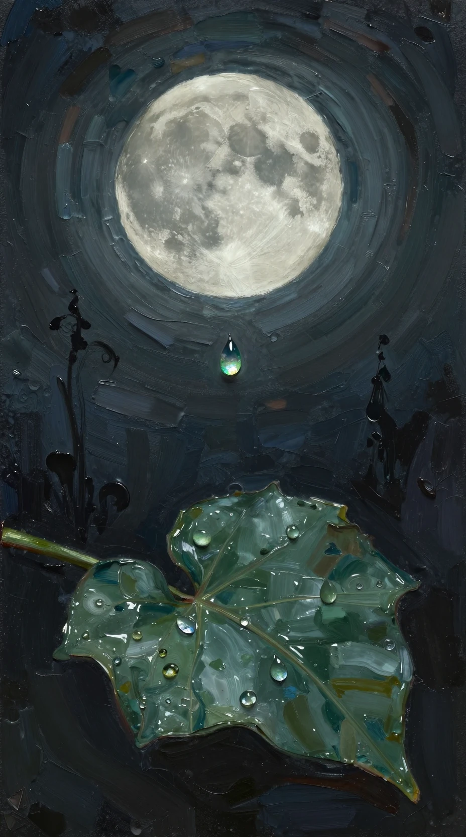 Lune expressionniste cachée derrière un cercle abstrait