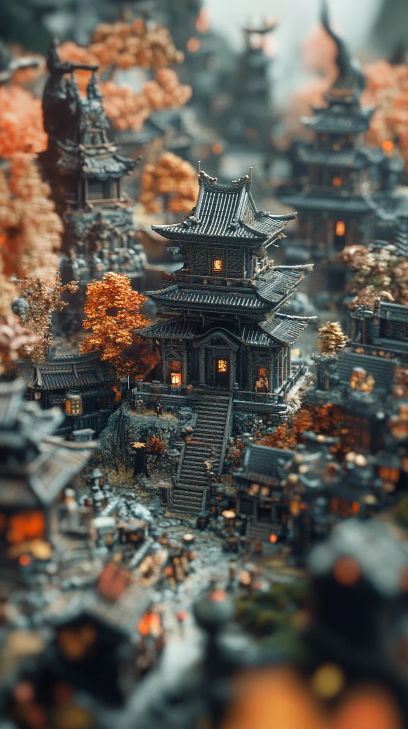 Dark fantasy ninja in ancient mystical city ruins
