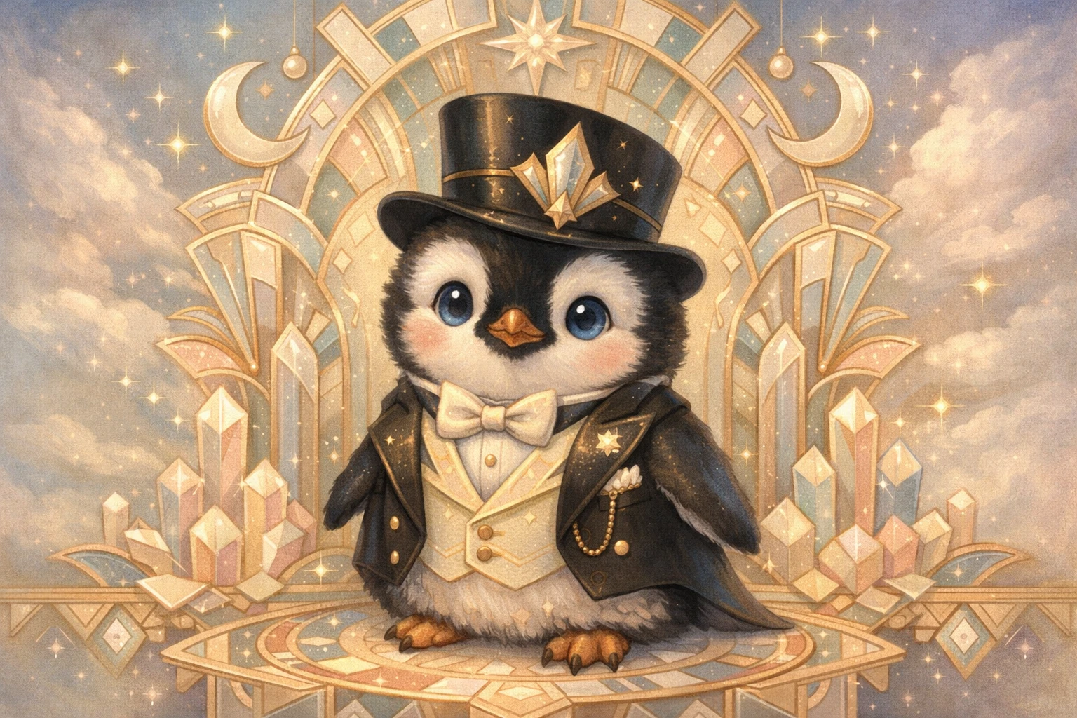 Pinguino bebé in stile art déco per un incantevole nido formale