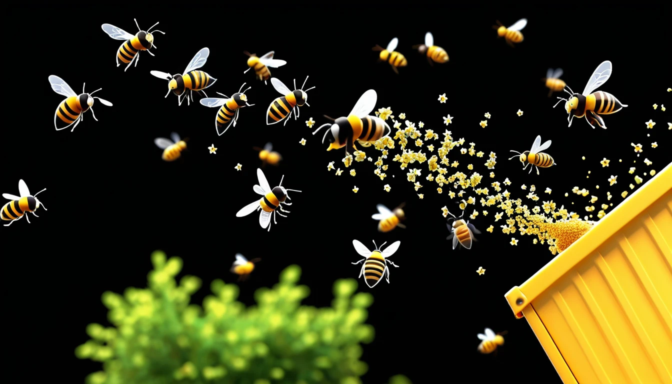 Flying bees moving unpredictably through an abstract space