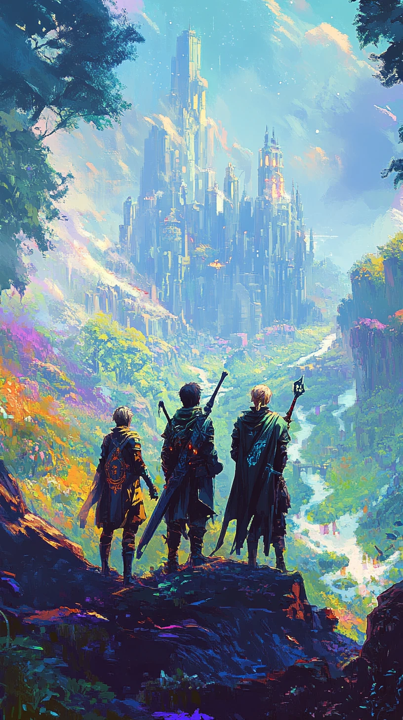 Fantasy-Trio auf Abenteuer in einer lebendigen Pixel-Spielwelt