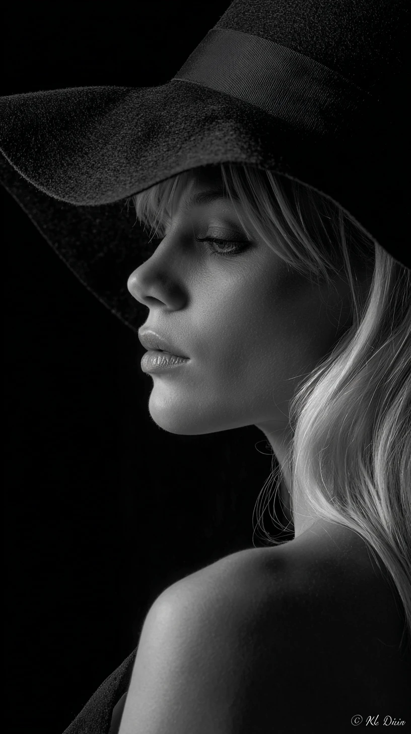 Portrait monochrome en gros plan d’une femme élégante dans l’ombre