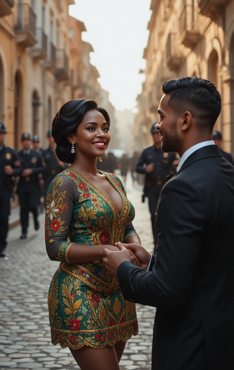 Mulher etíope surpreendida durante pedido de casamento em rua de paralelepípedos