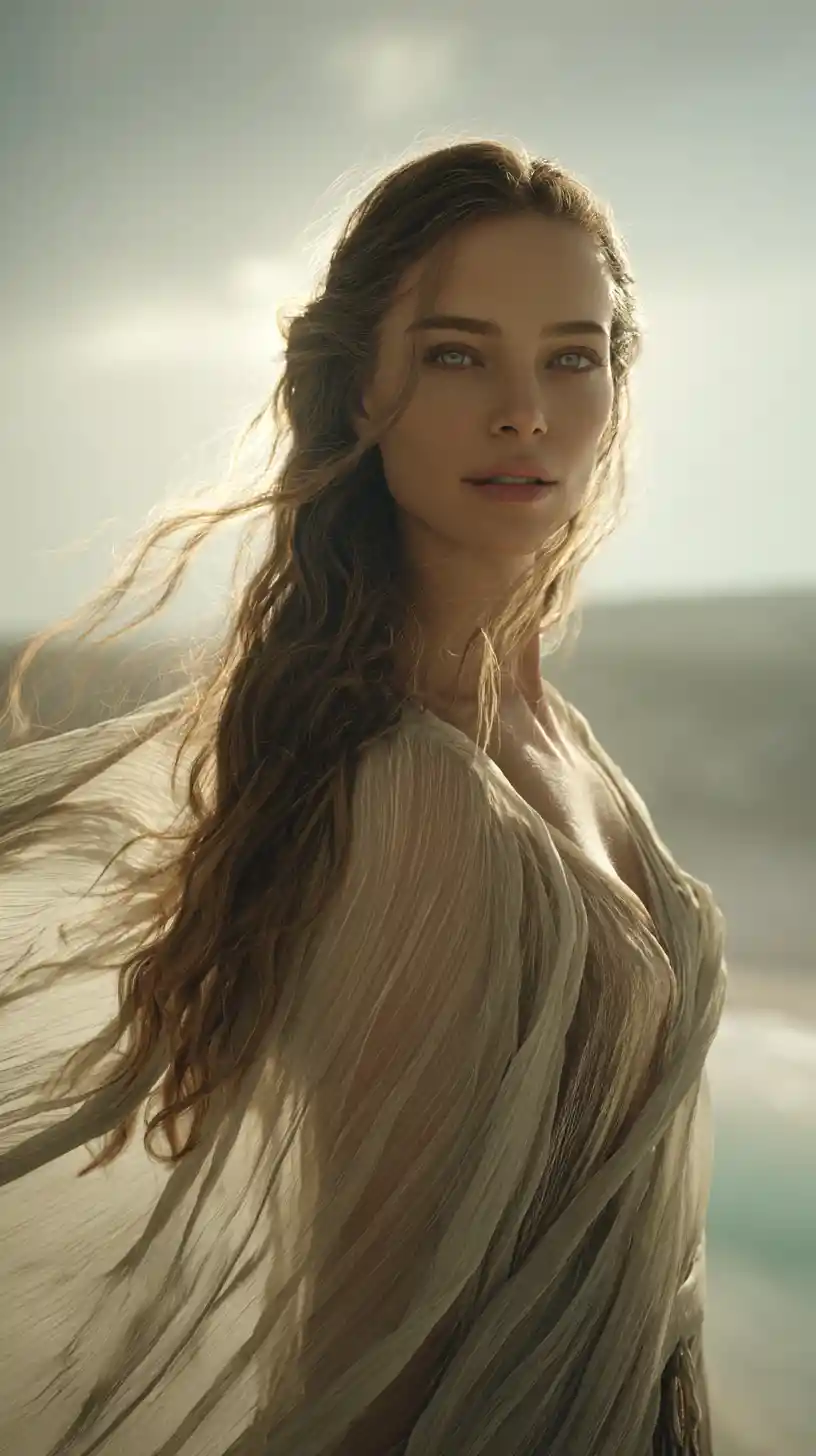 Cinematic portrait of a serene woman in nature