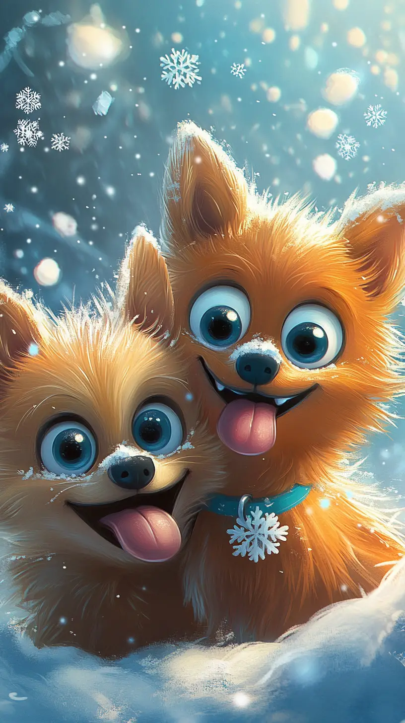 Allegri Cani Cartoon nella Neve con Sfondo Invernale Blu