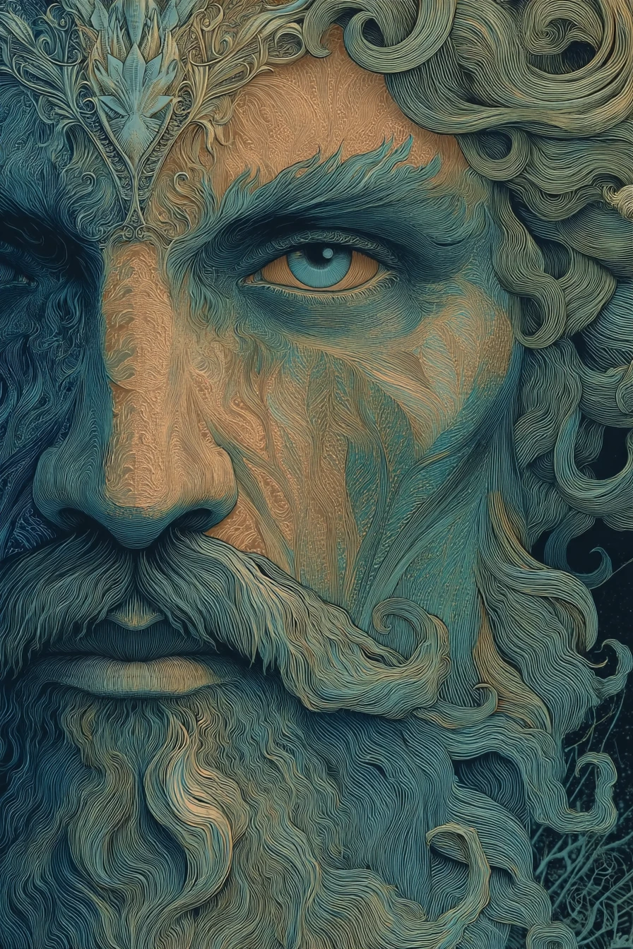 Intricate tangle line art forming a human face