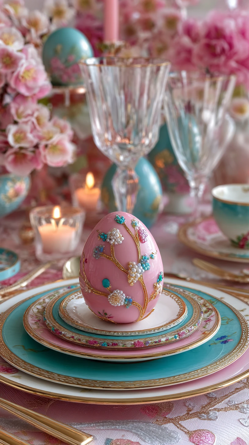 Mesa de fine dining elegante com biscoitos de Páscoa e velas