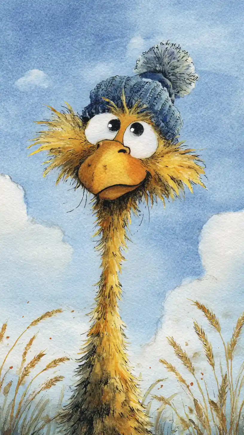 Sleepy Hen Yawning In A Wheat Field Watercolor Illustration