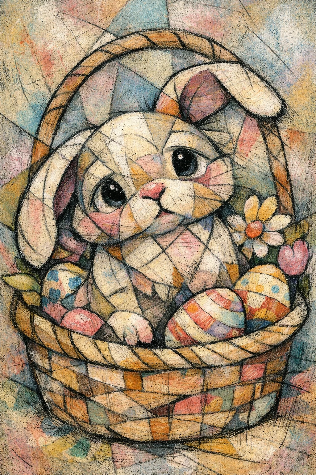 Coelhinho abstrato em retrato de cesta de Páscoa floral