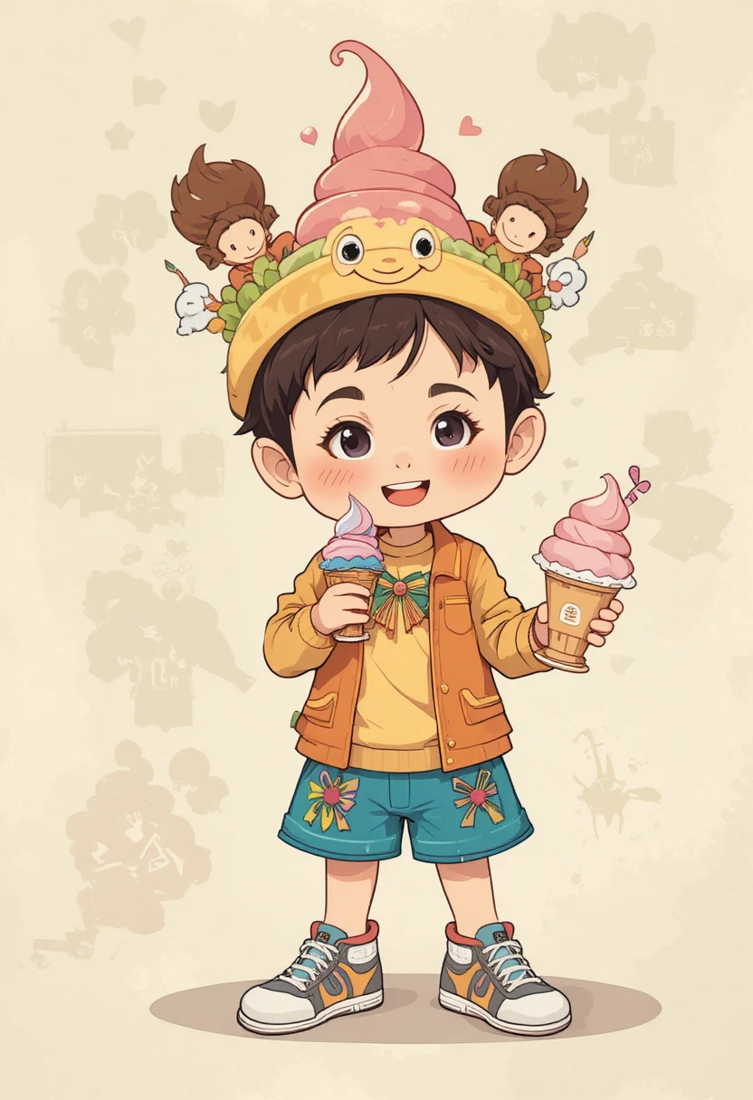 Gelato carino in stile cartoon con illustrazione vettoriale giocosa
