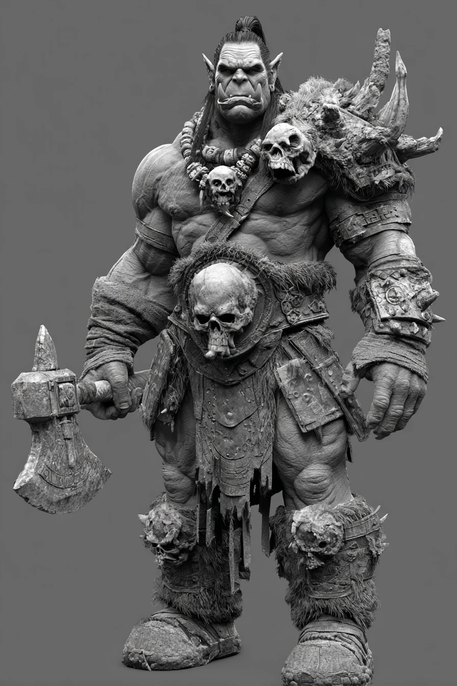 Massive 3D orc chieftain with skull armor and axe