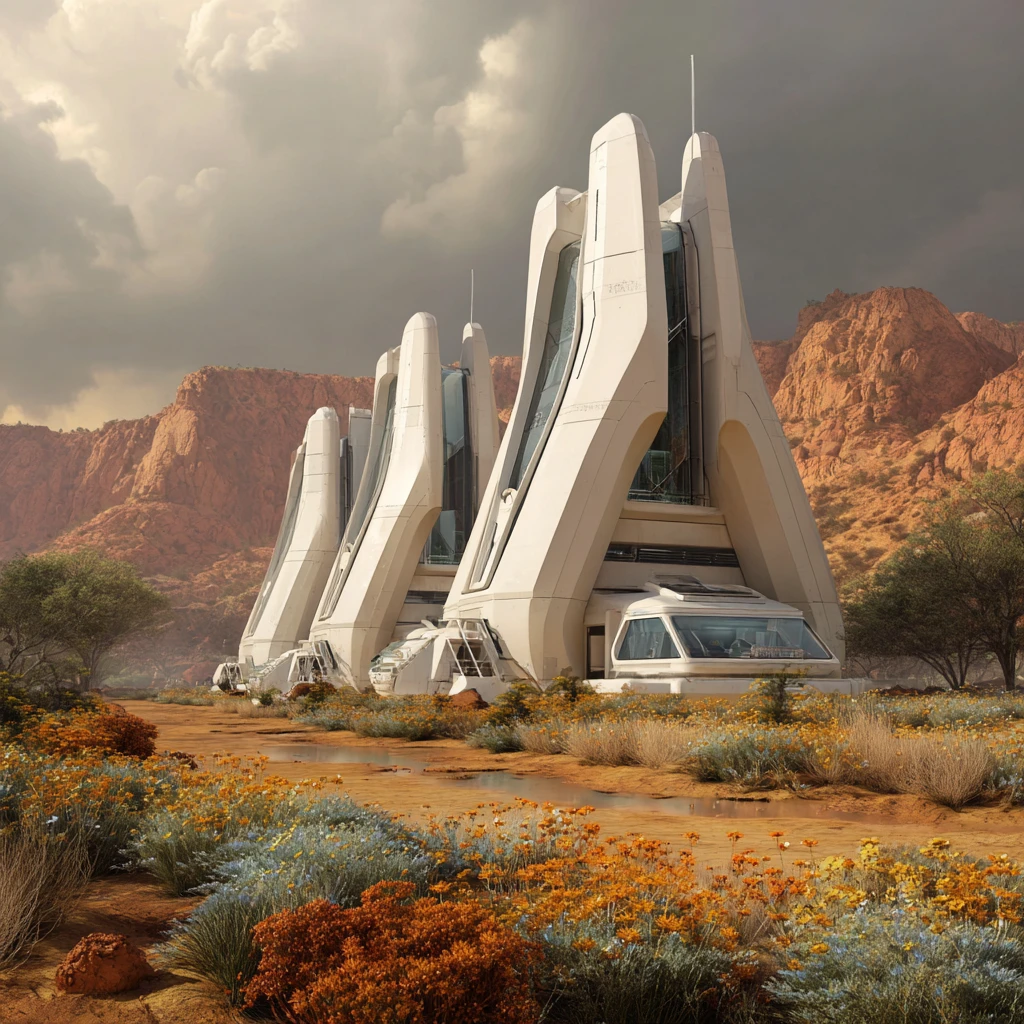 Futuristische Außenposten-Architektur in der australischen Wüste