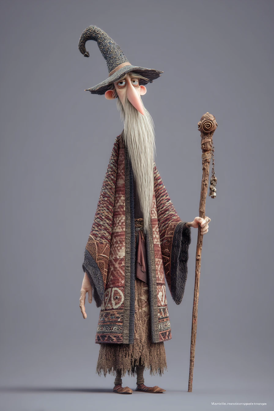 Mago alto e desengonçado com longa barba em render 3D