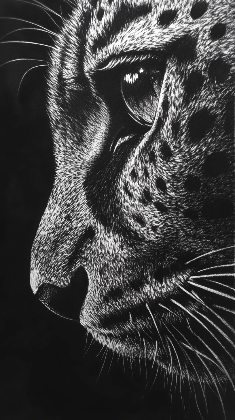 Retrato Dramático en Grafito de Media Cara de Gato Salvaje