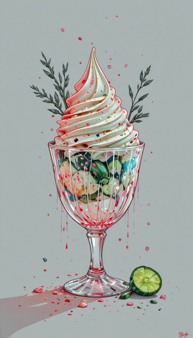 Dessert di gelato bioluminescente in semplice stile schizzo