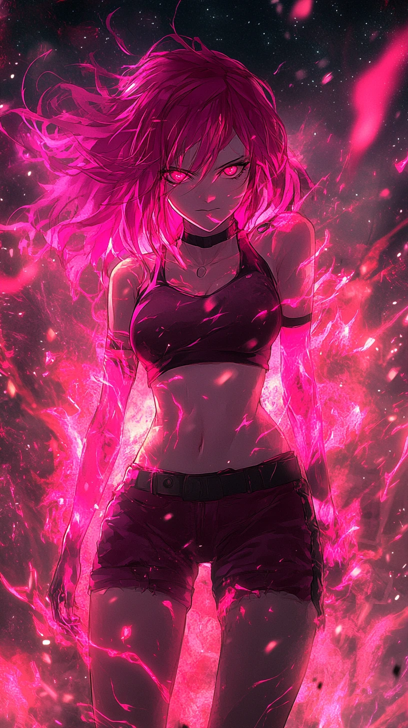 Anime girl with pink energy in a dark cosmic scene