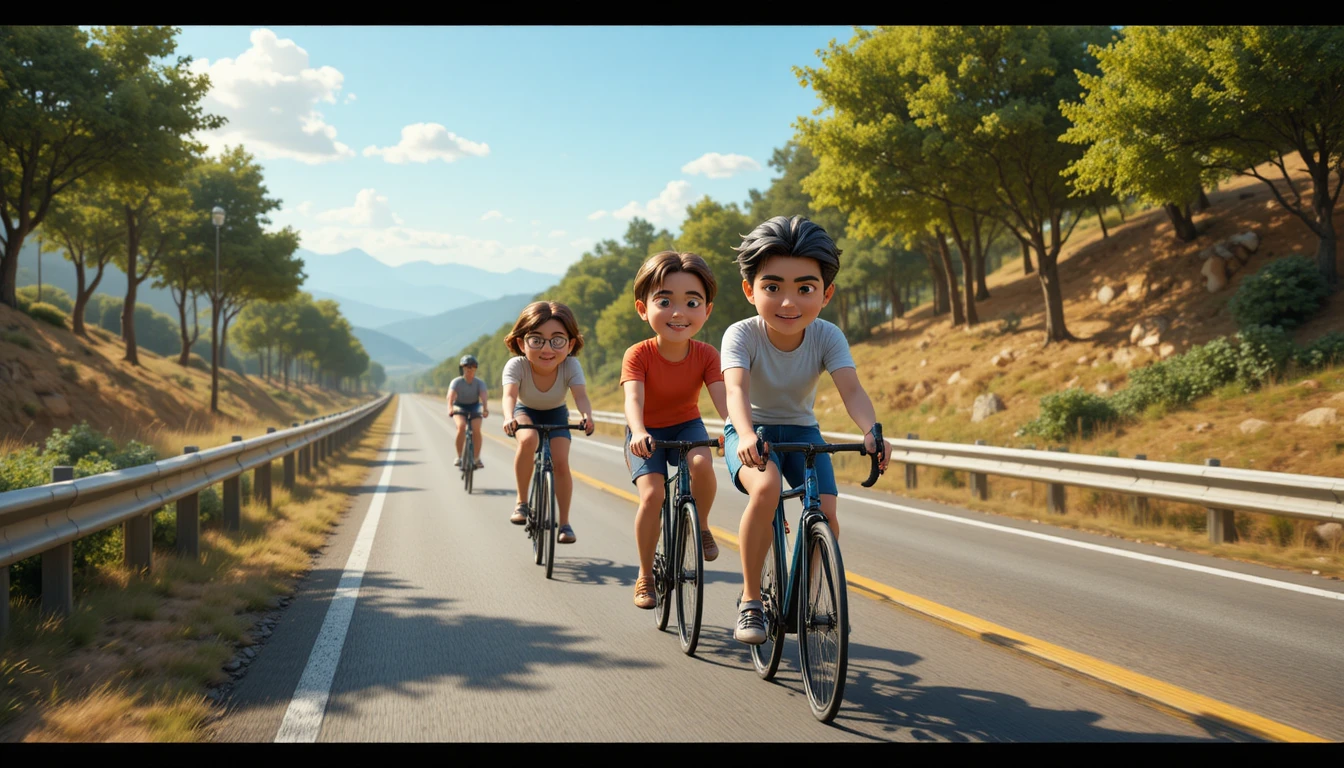 Personnages en pâte à modeler sur des vélos sur une autoroute d’été