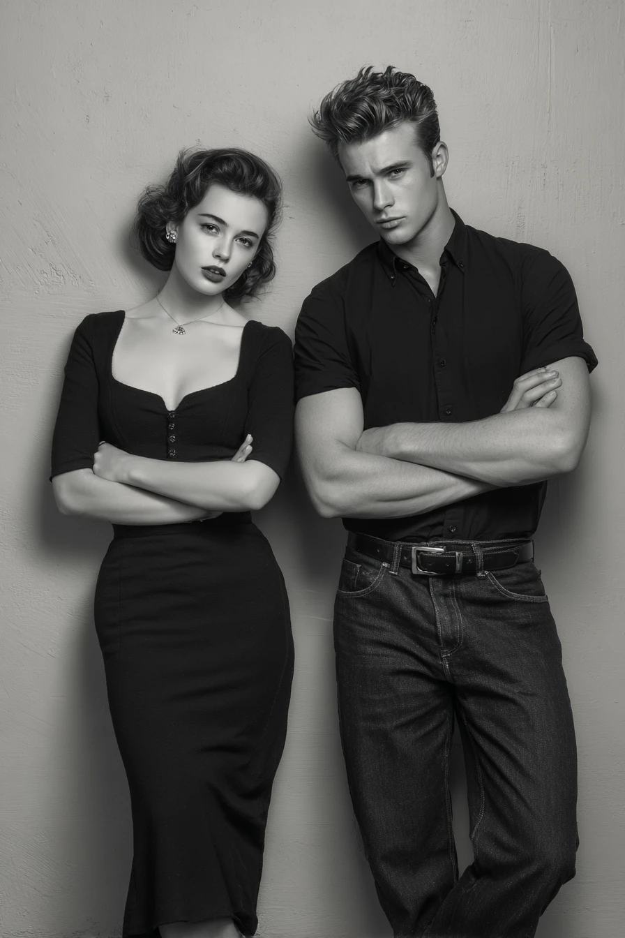 Stylish couple inspired by Grease in cinematic portrait