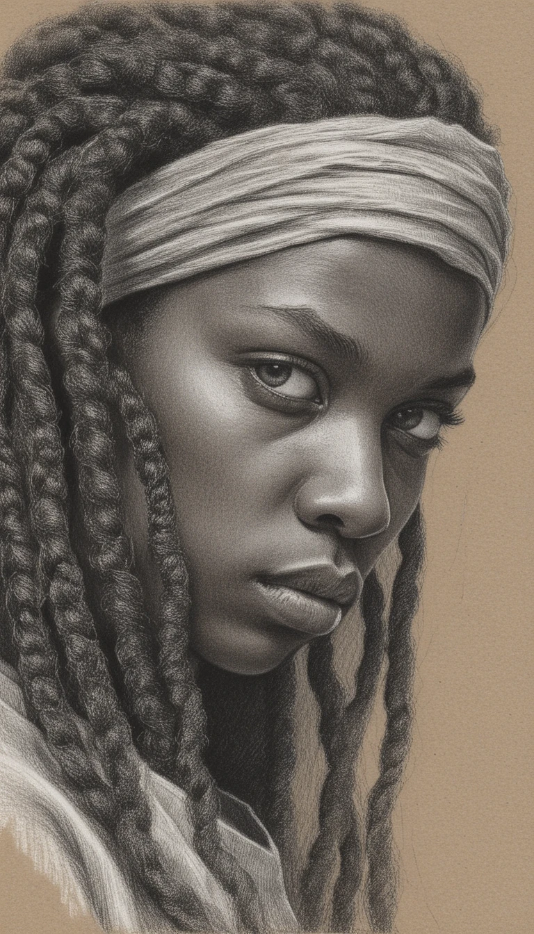 Graphite portrait of a young woman with defiant gaze