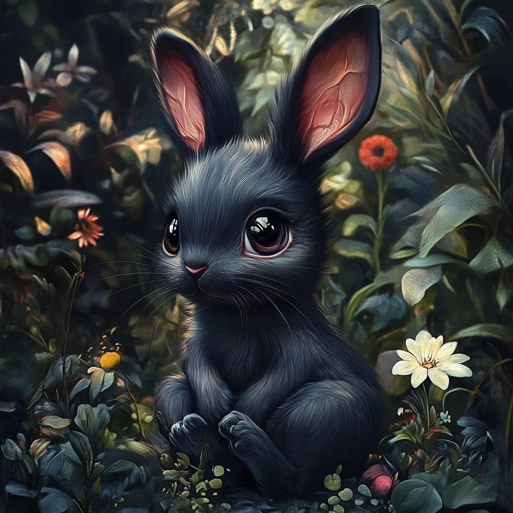 Ilustração fofa de coelho gótico sombrio com iluminação romântica