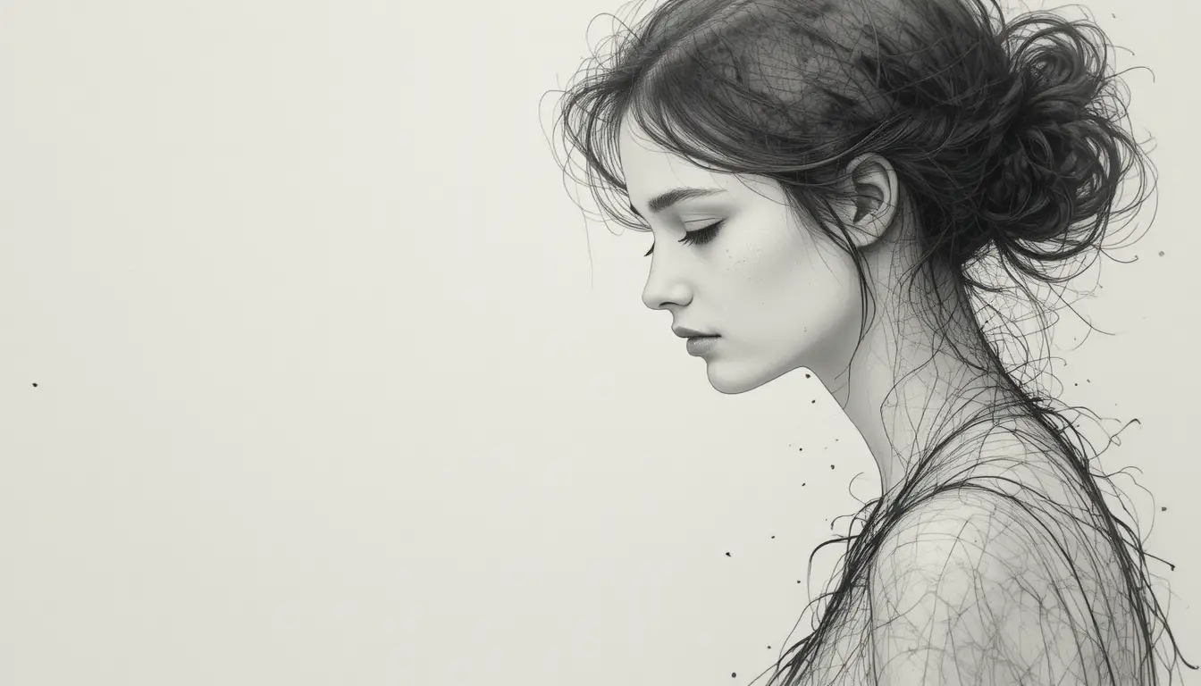 Ethereal watercolor profile of a young woman in quiet reflection