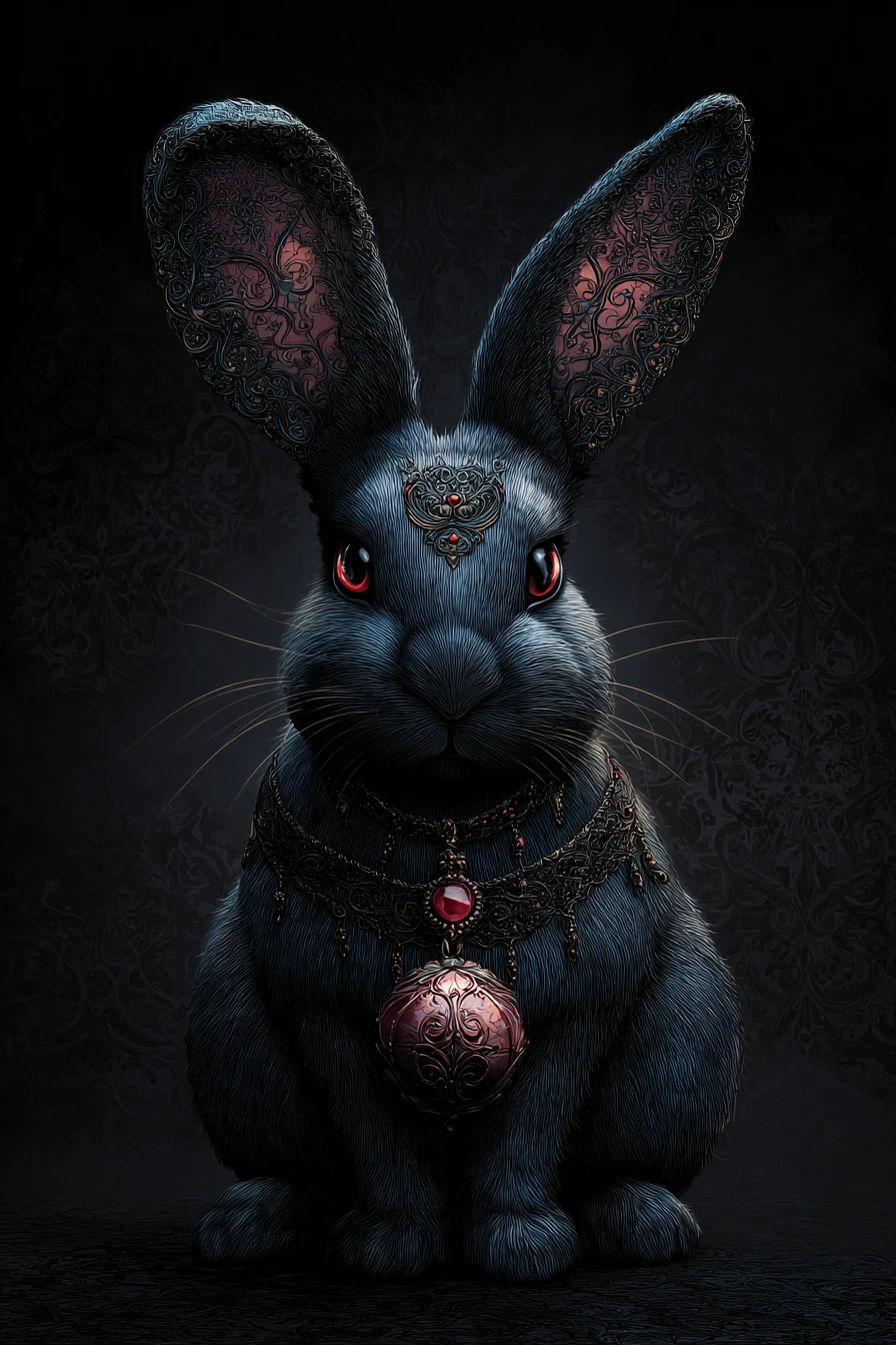 Cute dark gothic rabbit in detailed digital illustration
