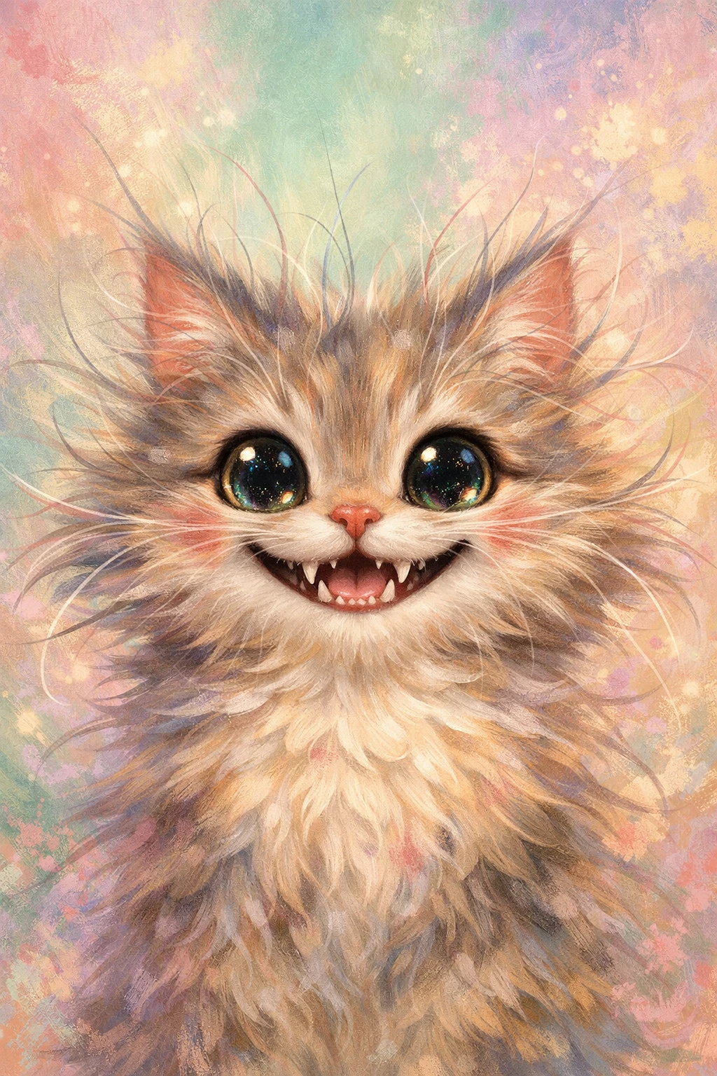 Ilustração lúdica em close de um gato fofo e alegre