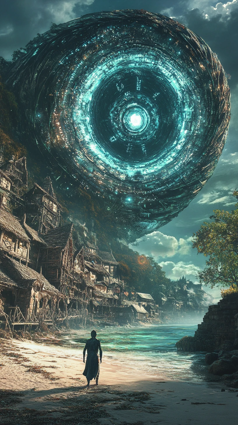 Humanoide místico emergindo de uma concha espiral colossal