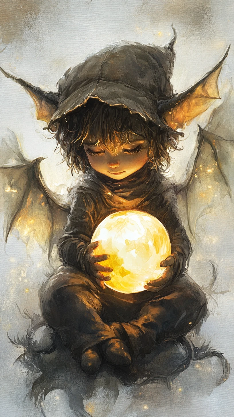 Winziger Babydrache mit leuchtendem Bauch und Lichtorb