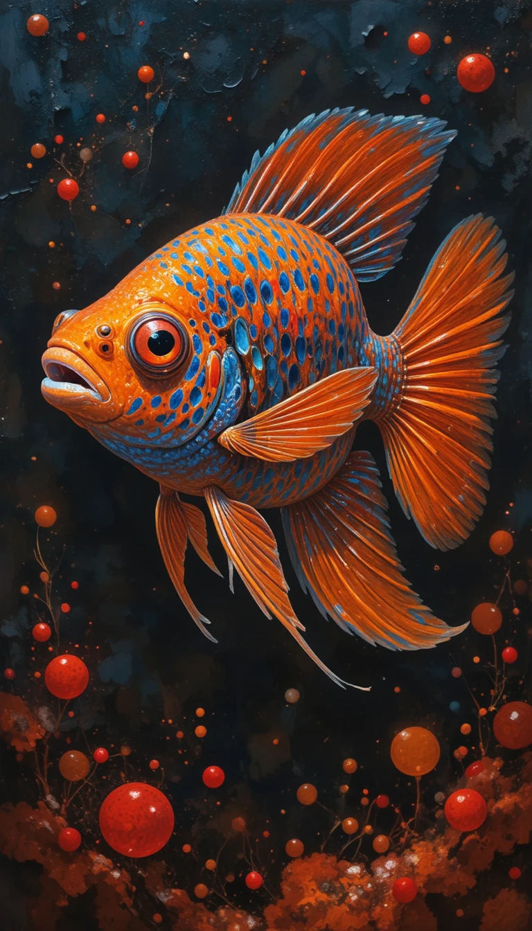 深色水下色調中的繽紛青龍魚插畫