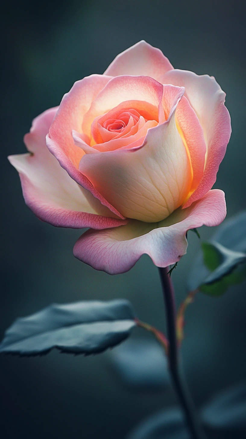 Soft macro photograph of a single blooming pink rose