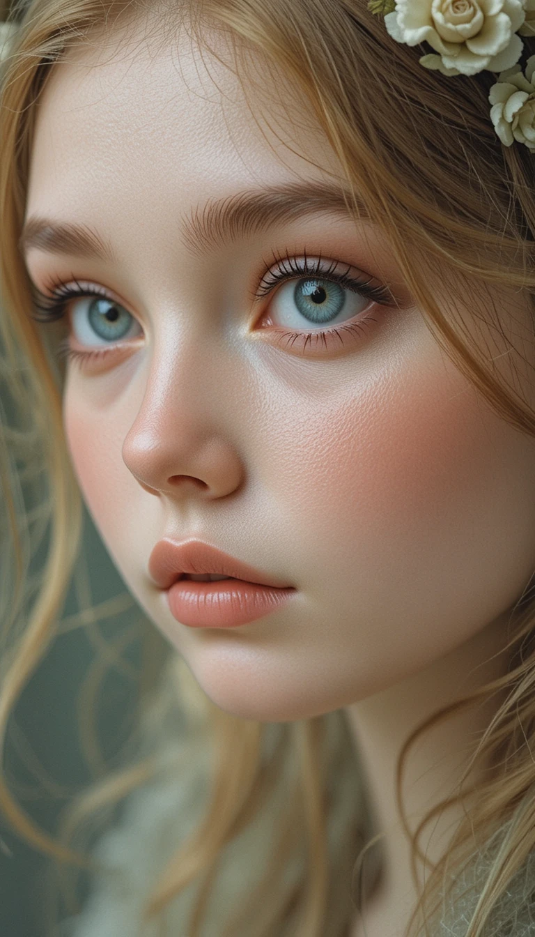 Cute vintage close up portrait of a beautiful girl