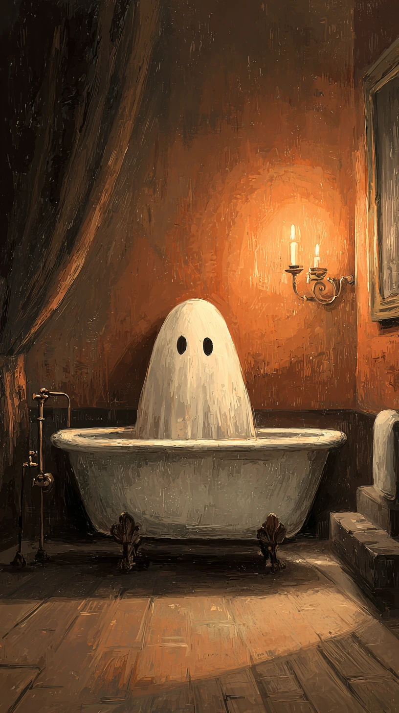 Fantasma minimalista em uma banheira vintage com pés de garra