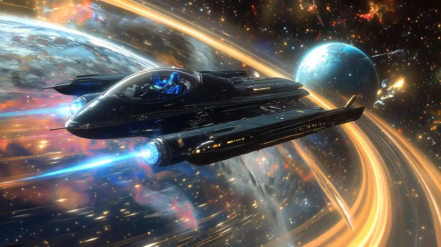 Schwarzer Raumjäger greift Alien-Dreadnought im tiefen All an