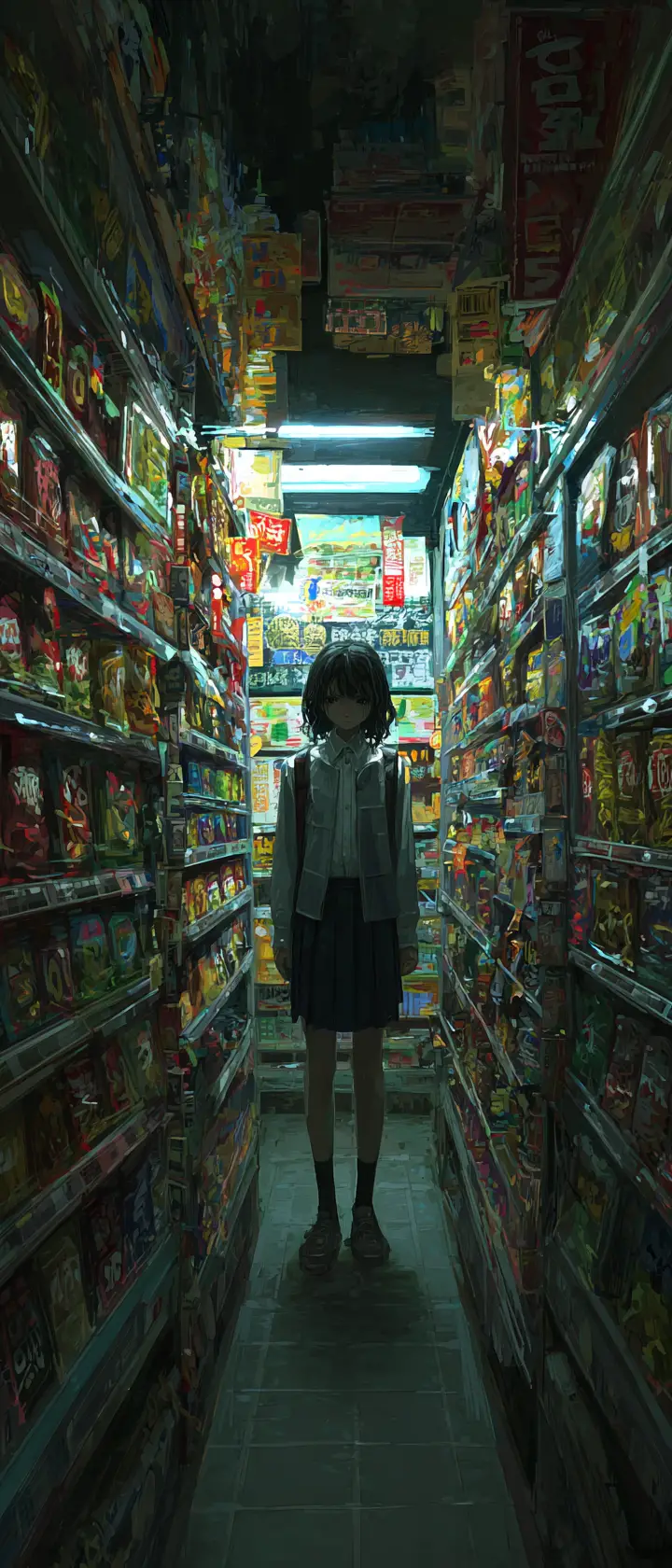 空蕩商店走道中的販賣機手臂上班族女子