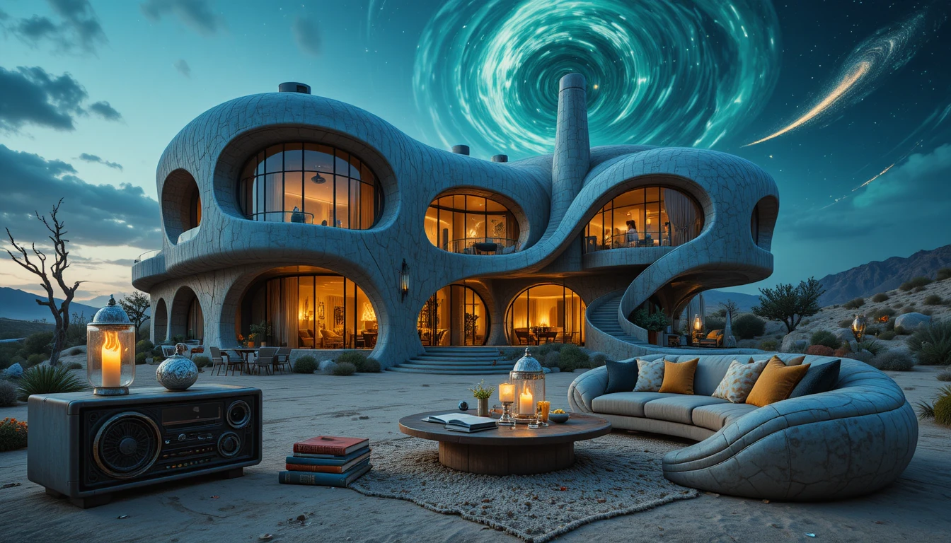 Futuristische organische Villa in ruhiger Wüstenlandschaft