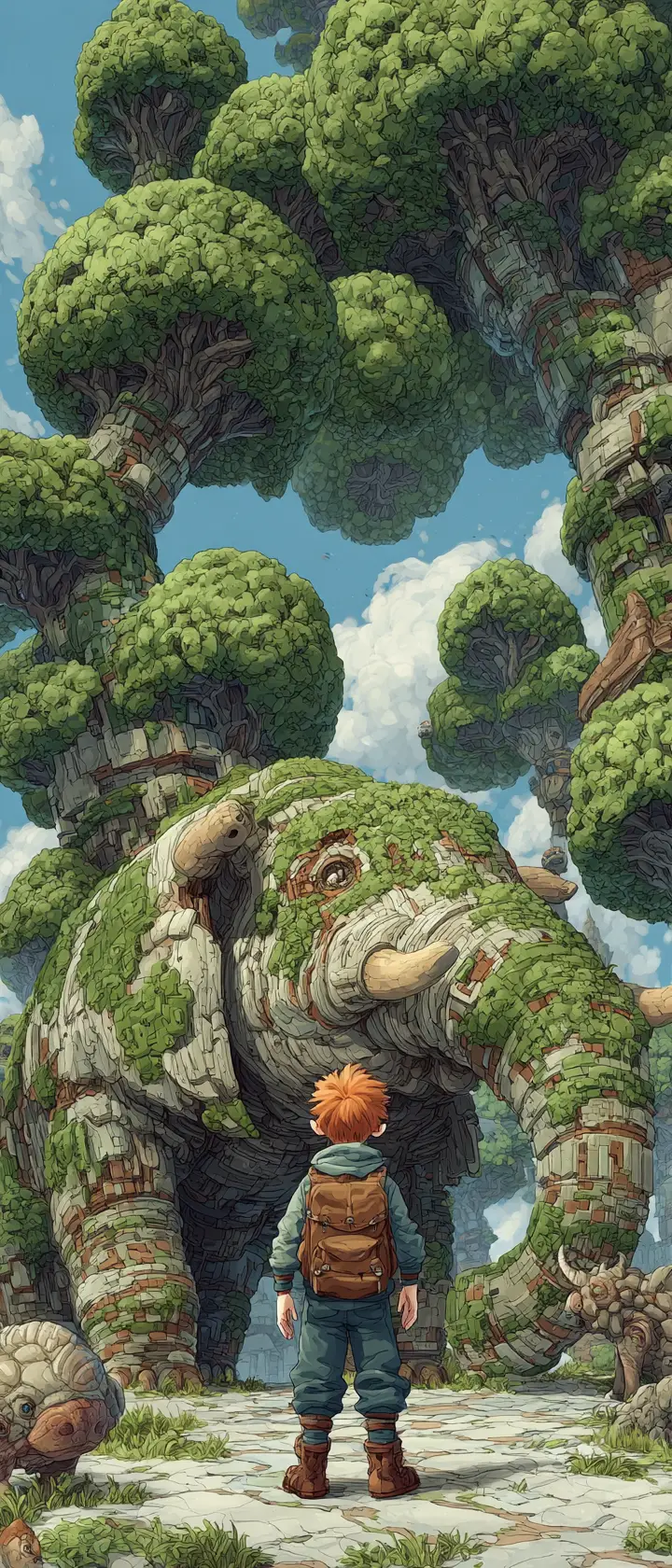 Anime-Wanderer entdeckt eine surreale Lego-Waldwelt