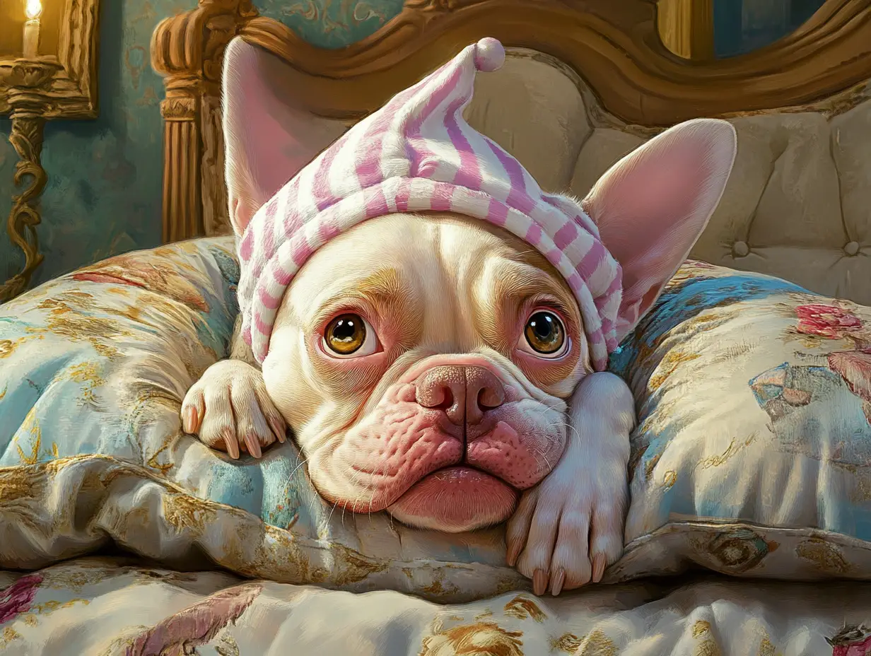 Dolce cagnolino che riposa sul cuscino in una camera da letto accogliente – illustrazione
