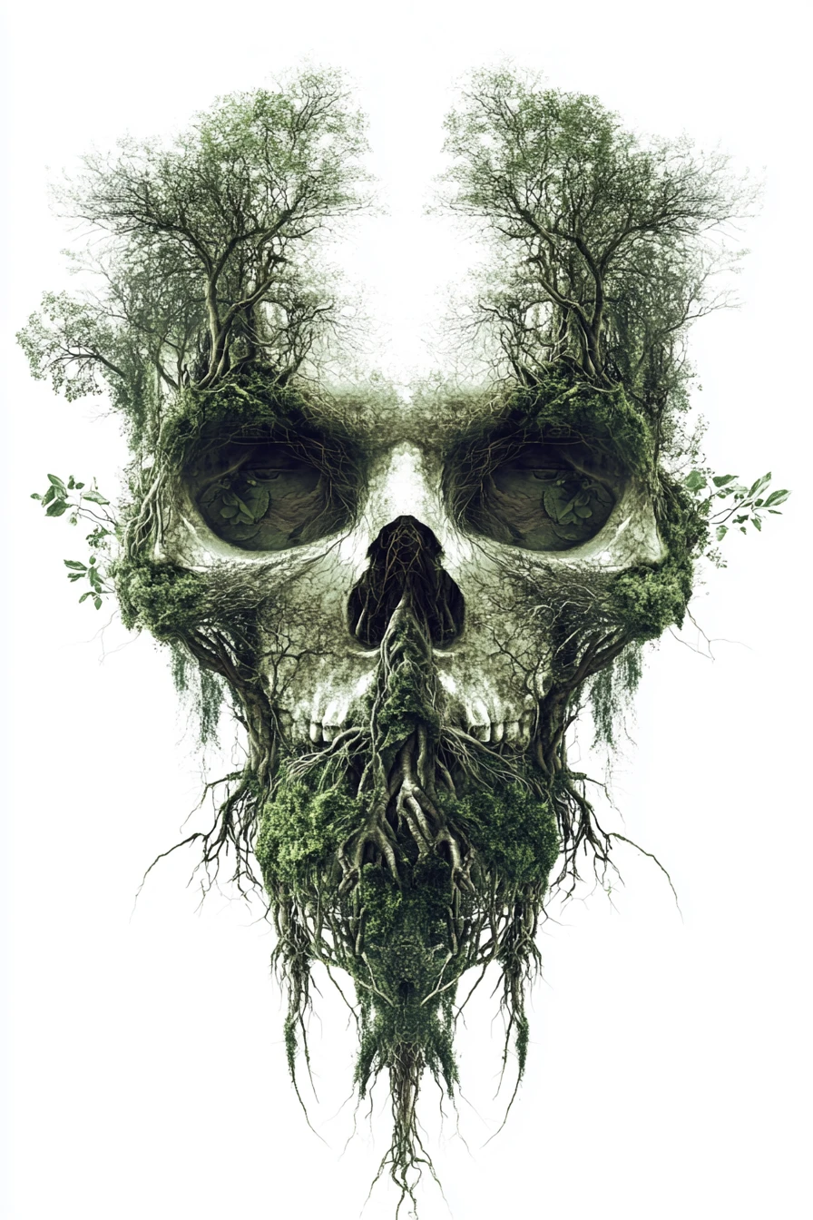 Hidden skull illusion in abstract forest vector design
