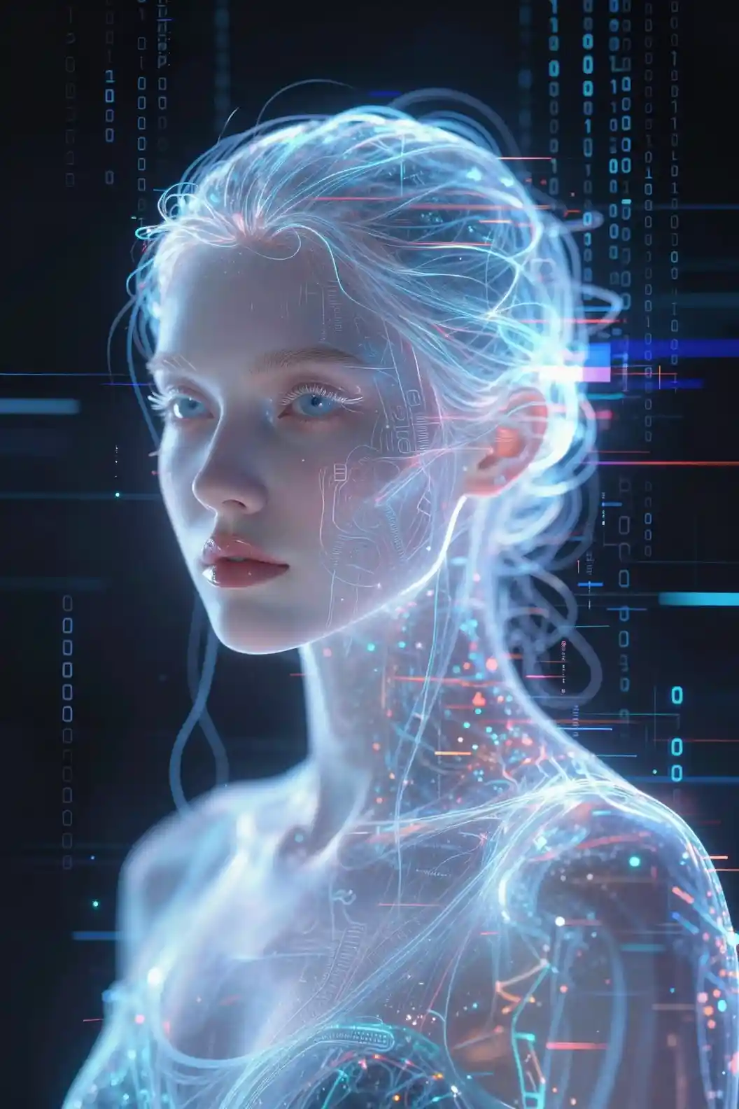 Surreal Holographic Portrait Of A Sci Fi European Maiden