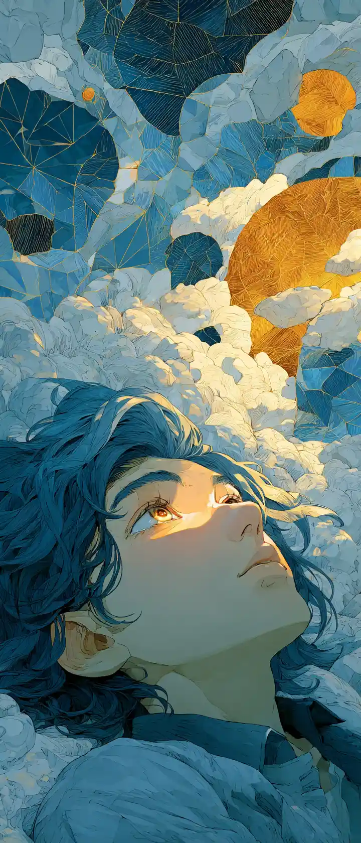Anime dreamer sleeping beneath swirling abstract dreamscape