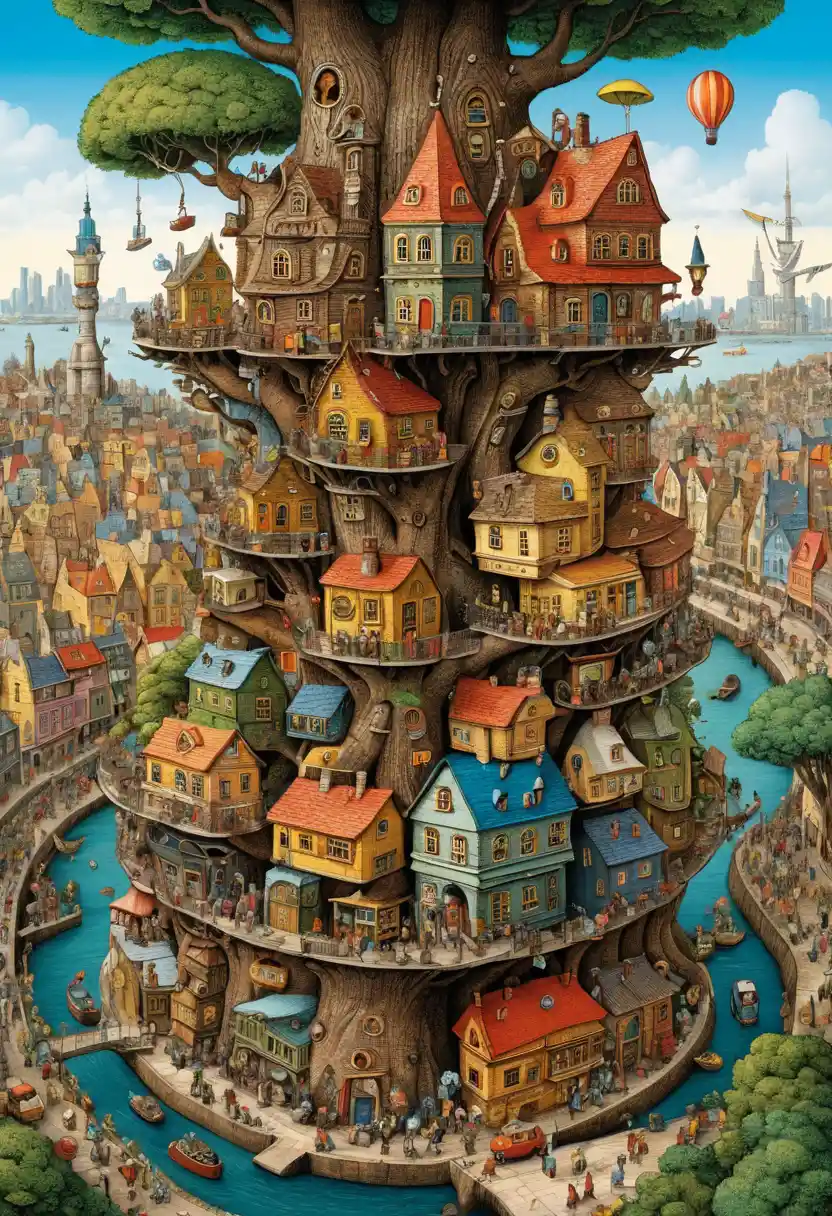 Whimsical Mega City Hidden Inside A Vast Spreading Tree