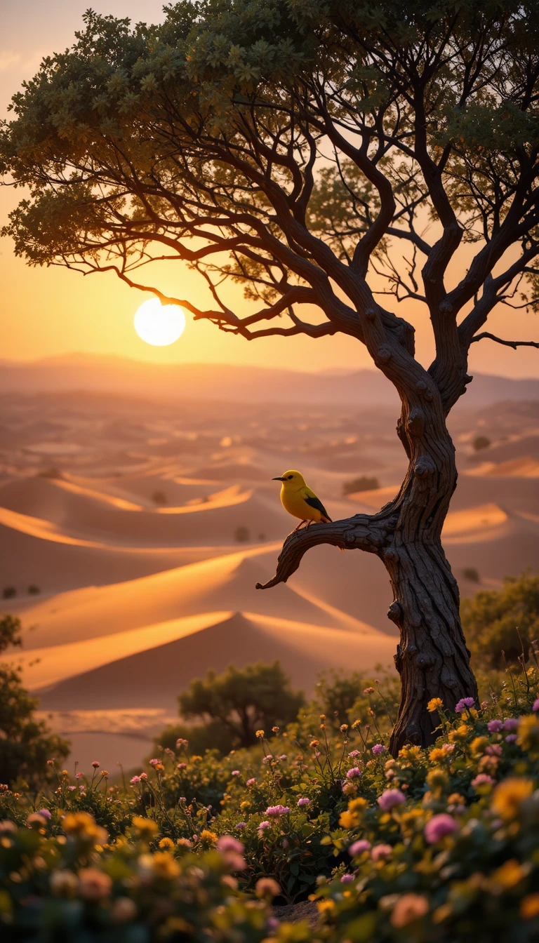 Abendliche Dünen in einer weiten, friedlichen Wüstenlandschaft