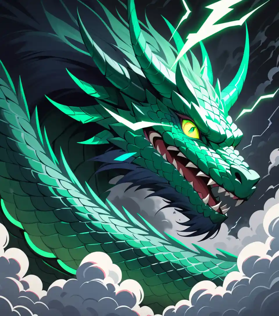 Drache, der sich durch Sturmwolken windet – detaillierte Tintenzeichnung