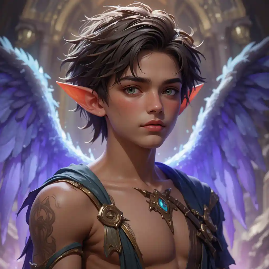 Angelic Feca warrior standing in a mystical Wakfu realm