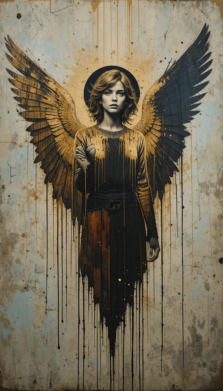Retrato de anjo gritty com estampa silk streetwear desgastada